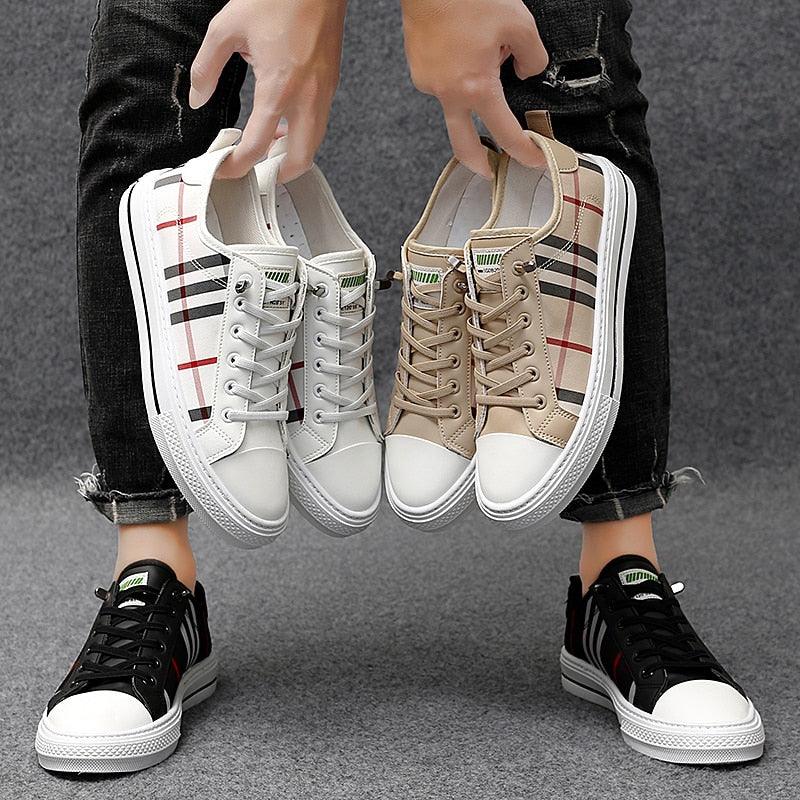 Summer Canvas Mens Breathable Vulcanize Sneakers Light Men Casual Walking Shoe Non-slip Fashionable Sports Shoes Mens Workout Lightweight White Flat Sneakers Stevvex