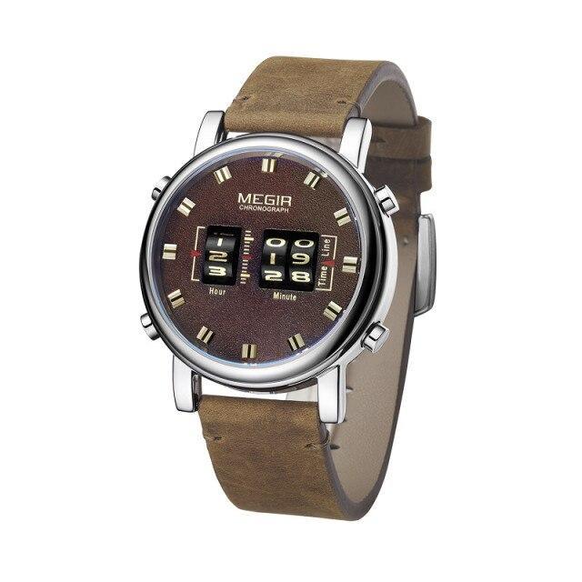 New Military Sport Watches Luxury Brown Leather Strap Quartz Wrist Watch Stylish Roller Watch For Men Stevvex