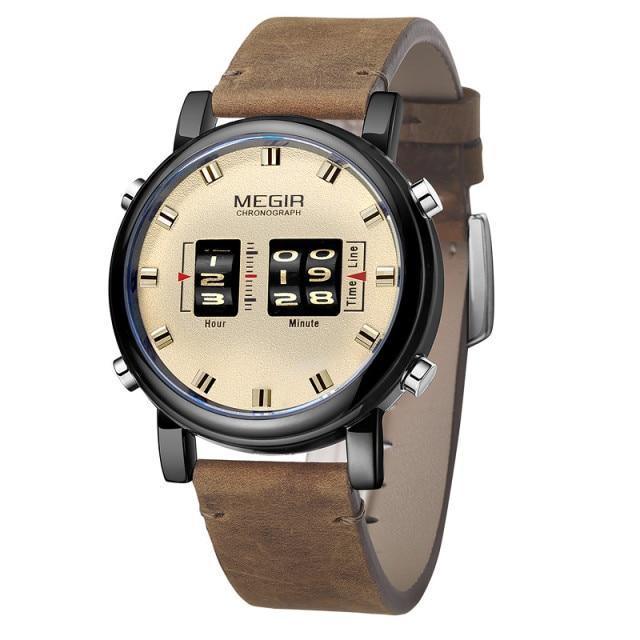 New Military Sport Watches Luxury Brown Leather Strap Quartz Wrist Watch Stylish Roller Watch For Men Stevvex