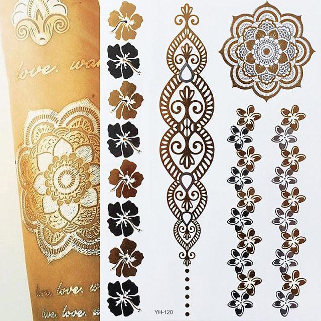 Body Tattoo Art Painting Stickers Glitter Gold Silver Temporary Waterproof Nontoxic Long Lasting Tattoos Stevvex