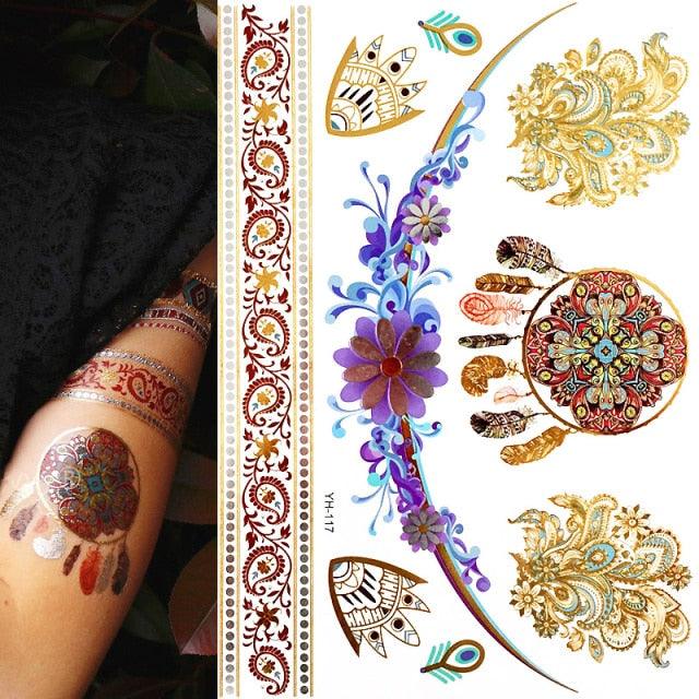 Body Tattoo Art Painting Stickers Glitter Gold Silver Temporary Waterproof Nontoxic Long Lasting Tattoos Stevvex