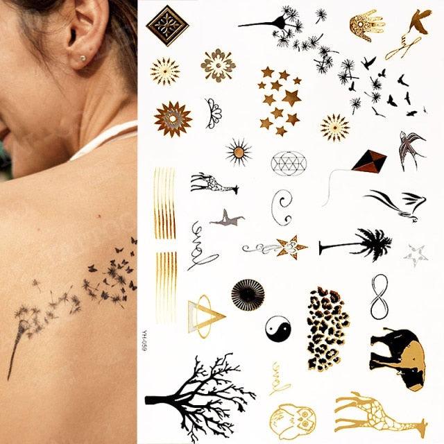 Body Tattoo Art Painting Stickers Glitter Gold Silver Temporary Waterproof Nontoxic Long Lasting Tattoos Stevvex