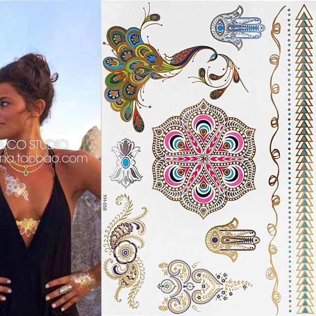 Body Tattoo Art Painting Stickers Glitter Gold Silver Temporary Waterproof Nontoxic Long Lasting Tattoos Stevvex