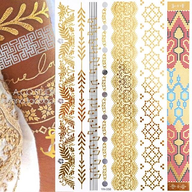Body Tattoo Art Painting Stickers Glitter Gold Silver Temporary Waterproof Nontoxic Long Lasting Tattoos Stevvex