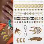 Body Tattoo Art Painting Stickers Glitter Gold Silver Temporary Waterproof Nontoxic Long Lasting Tattoos Stevvex