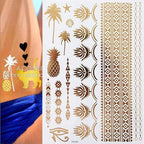 Body Tattoo Art Painting Stickers Glitter Gold Silver Temporary Waterproof Nontoxic Long Lasting Tattoos Stevvex