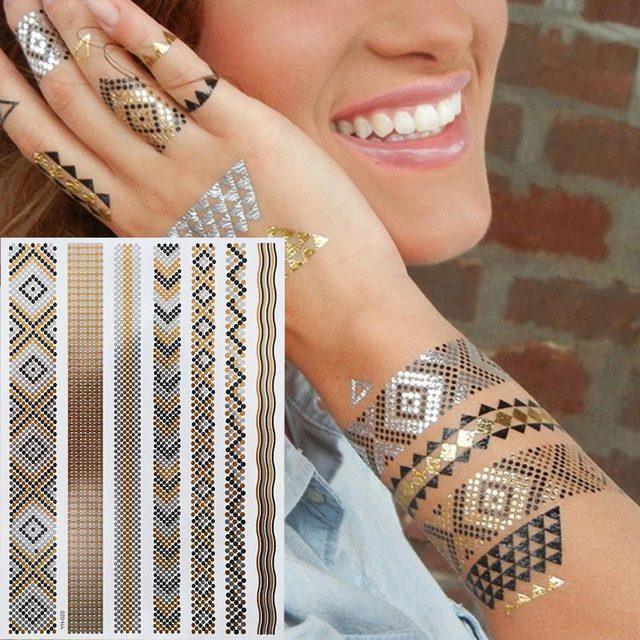 Body Tattoo Art Painting Stickers Glitter Gold Silver Temporary Waterproof Nontoxic Long Lasting Tattoos Stevvex