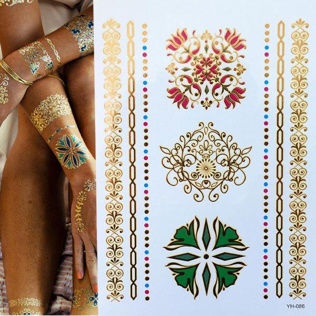 Body Tattoo Art Painting Stickers Glitter Gold Silver Temporary Waterproof Nontoxic Long Lasting Tattoos Stevvex