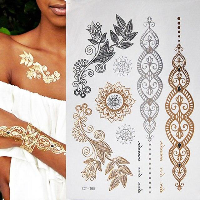 Body Tattoo Art Painting Stickers Glitter Gold Silver Temporary Waterproof Nontoxic Long Lasting Tattoos Stevvex