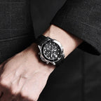 Black Multifunctional Sport Men Watches Luxury Quartz Watches Fashion Chronograph Stylish Elegant Comfortable Watch For Men Stevvex