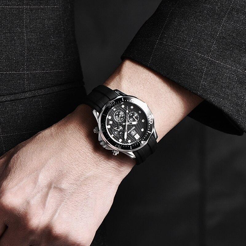 Black Multifunctional Sport Men Watches Luxury Quartz Watches Fashion Chronograph Stylish Elegant Comfortable Watch For Men Stevvex