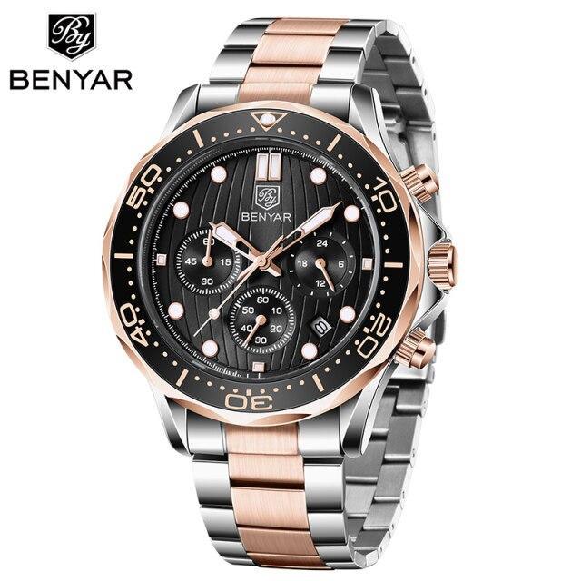 Black Multifunctional Sport Men Watches Luxury Quartz Watches Fashion Chronograph Stylish Elegant Comfortable Watch For Men Stevvex
