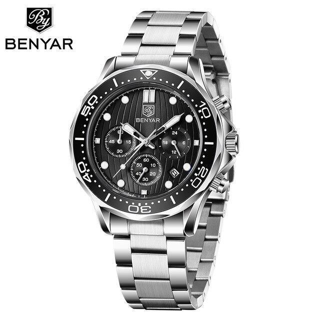 Black Multifunctional Sport Men Watches Luxury Quartz Watches Fashion Chronograph Stylish Elegant Comfortable Watch For Men Stevvex