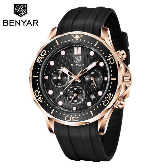 Black Multifunctional Sport Men Watches Luxury Quartz Watches Fashion Chronograph Stylish Elegant Comfortable Watch For Men Stevvex