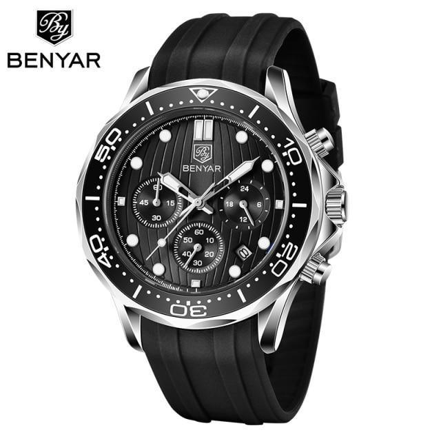 Black Multifunctional Sport Men Watches Luxury Quartz Watches Fashion Chronograph Stylish Elegant Comfortable Watch For Men Stevvex