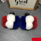 Women Fox Fur Slides Home Beautiful Flat Sandals Female Cute Fluffy House Woman Fur Fluffy Slippers Furry Slides Summer Sandals Open Toe Indoor Outdoor Comfortable Slides Sandals Stevvex