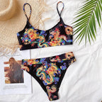 Modern Blue High Waist Bikini Push Up Swimwear Women Dragon Printed Bikini Set Retro Swimsuit Women's High Waist Bikini Swimsuits Twist Push Up Two Piece Bathing Suits Tummy Control Swimwear Stevvex