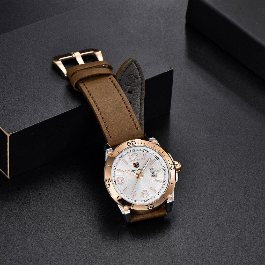 Top Luxury Fashion Mens Watches Quartz Casual Leather Design Sport Analog Waterproof Classic Wrist Watch Stevvex