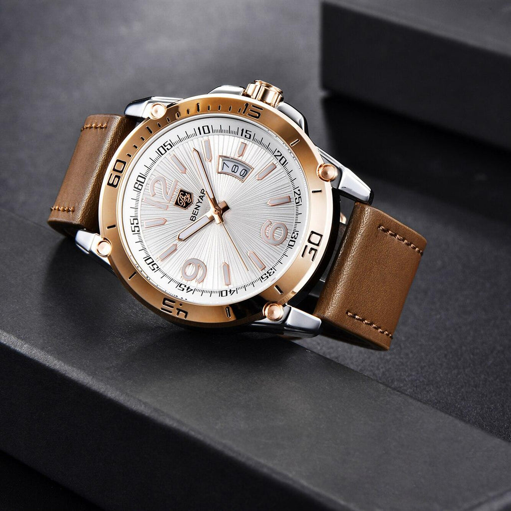 Top Luxury Fashion Mens Watches Quartz Casual Leather Design Sport Analog Waterproof Classic Wrist Watch Stevvex