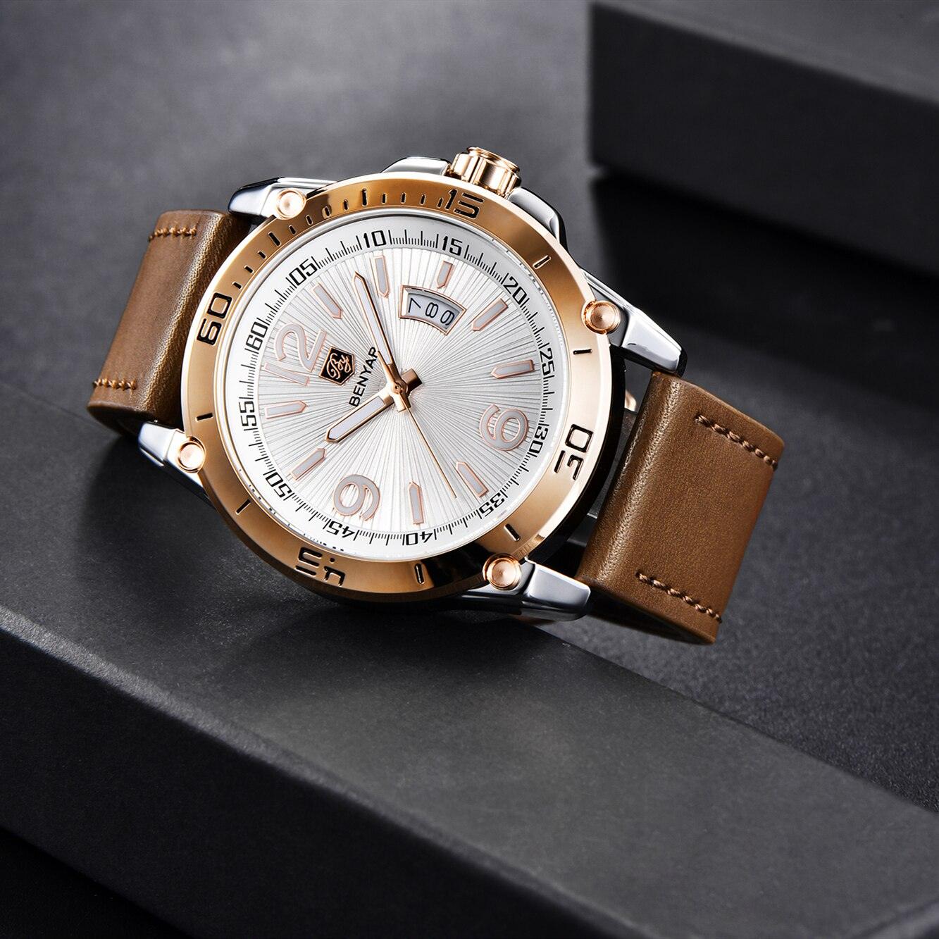 Top Luxury Fashion Mens Watches Quartz Casual Leather Design Sport Analog Waterproof Classic Wrist Watch Stevvex