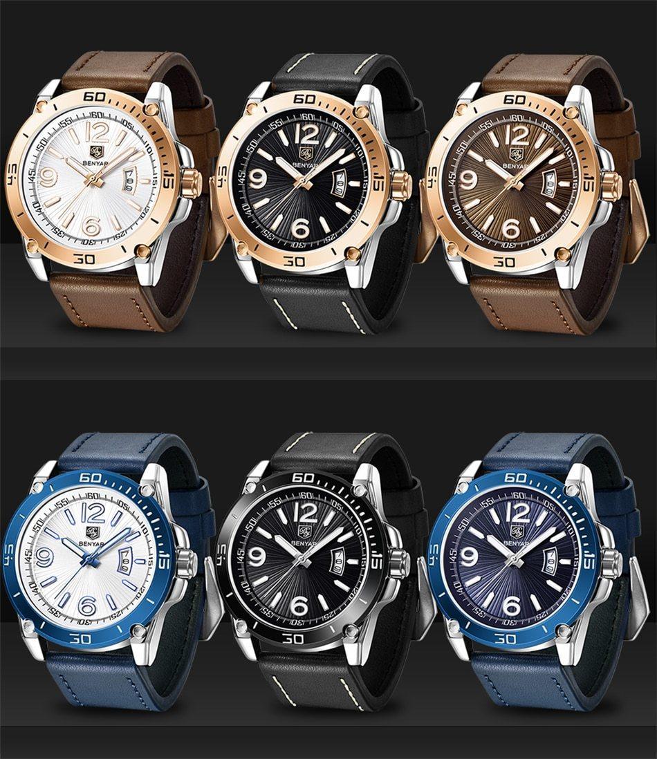 Top Luxury Fashion Mens Watches Quartz Casual Leather Design Sport Analog Waterproof Classic Wrist Watch Stevvex