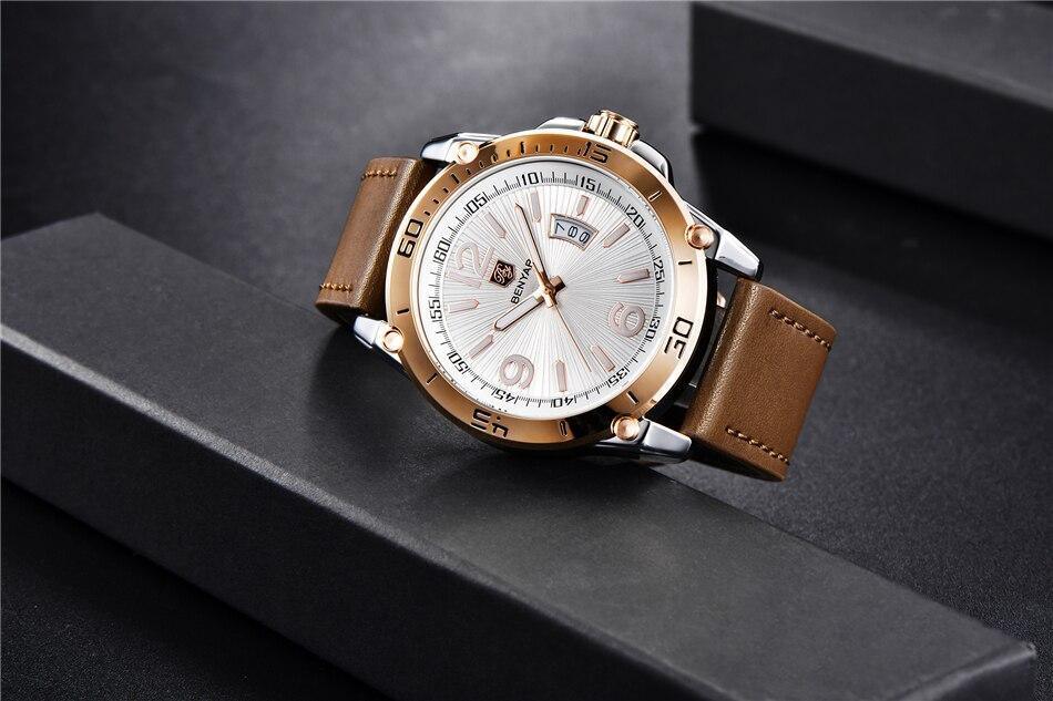 Top Luxury Fashion Mens Watches Quartz Casual Leather Design Sport Analog Waterproof Classic Wrist Watch Stevvex