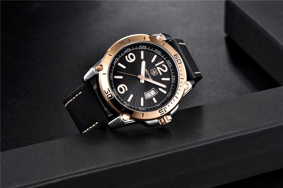 Top Luxury Fashion Mens Watches Quartz Casual Leather Design Sport Analog Waterproof Classic Wrist Watch Stevvex