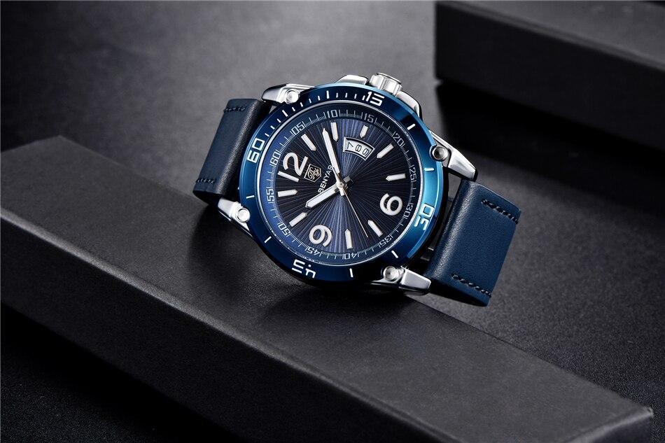 Top Luxury Fashion Mens Watches Quartz Casual Leather Design Sport Analog Waterproof Classic Wrist Watch Stevvex