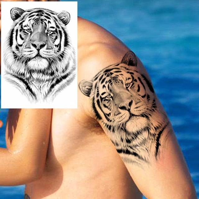 Big Black Tiger Tattoos Waterproof Leopard Tatoos Large Monster Body Arm Legs Tattoo Cool Tiger Face Temporary Tattoos For Women Men Stevvex