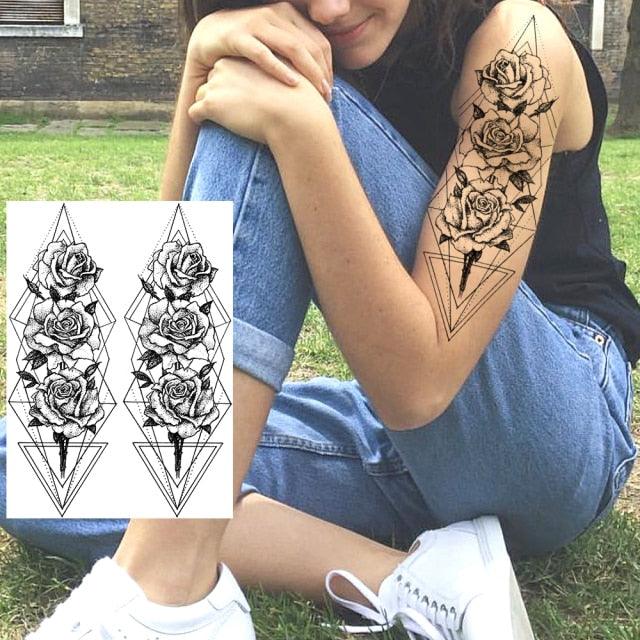 Realistic Tattoos Temporary Womens Flower Sticker Tattoos Waterproof Women Body Art Fake Legs Tattoo Stickers Stevvex