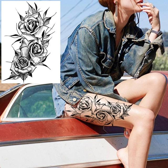 Realistic Tattoos Temporary Womens Flower Sticker Tattoos Waterproof Women Body Art Fake Legs Tattoo Stickers Stevvex
