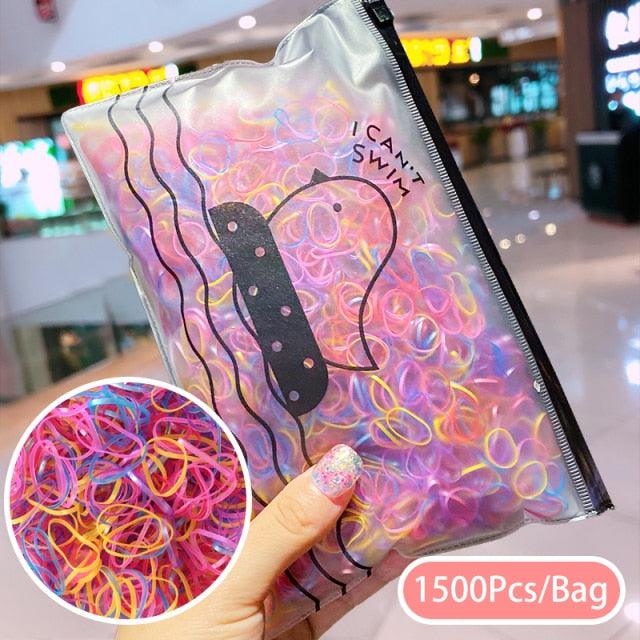 1500Pcs/Bag Girls Colorful Small Disposable Rubber Bands Children Elastic Hair Bands Ponytail Holder Scrunchie Ponytail Holder Accessories for Women Girls Stevvex