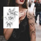 Realistic Big Flower Temporary Waterproof Sticker Tattoos For Body Painting Arm Legs Fake Black Rose Tattoos For Womens