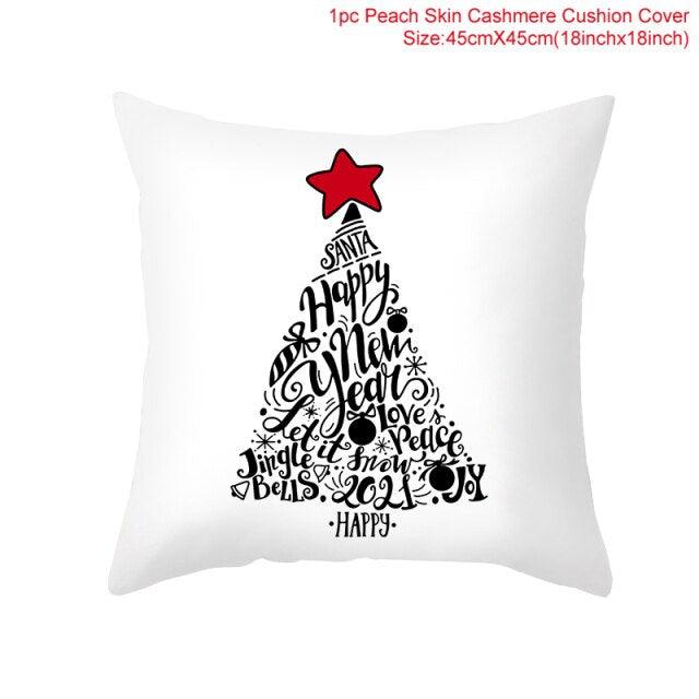 Merry Christmas Decoration Xmas Gift New Year For Home Reindeer Santa Claus Xmas Series Cushion Cover Case Pillow Custom Zippered Square Pillowcase Tree Cushion Cover Christmas Ornament Stevvex