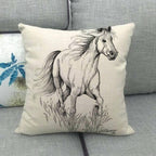 New Animal Pattern Pillow Cover Simple Wind Pillow Set Art Home Decorative Throw Pillow Cover Horse Cotton Linen Cushion for Couch Sofa Bedroom Livingroom Kitchen Car Restoring Ancient Ways Horse Head Decorative Cushion Covers 45x45CM Stevvex