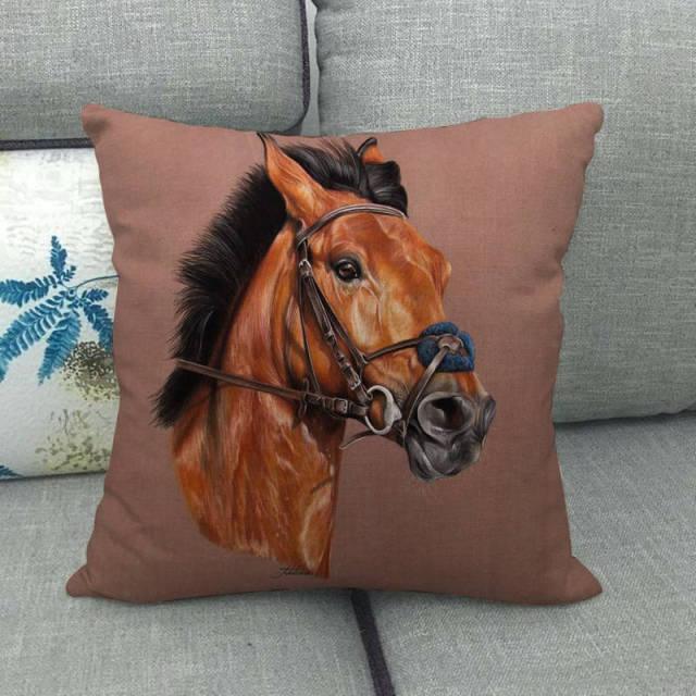 New Animal Pattern Pillow Cover Simple Wind Pillow Set Art Home Decorative Throw Pillow Cover Horse Cotton Linen Cushion for Couch Sofa Bedroom Livingroom Kitchen Car Restoring Ancient Ways Horse Head Decorative Cushion Covers 45x45CM Stevvex