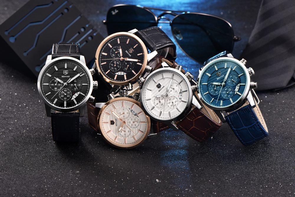 New Luxury Men Watches Chronograph Sports Watches Waterproof Casual Sport Leather Strap Quartz Men's Wrist Watch Stevvex