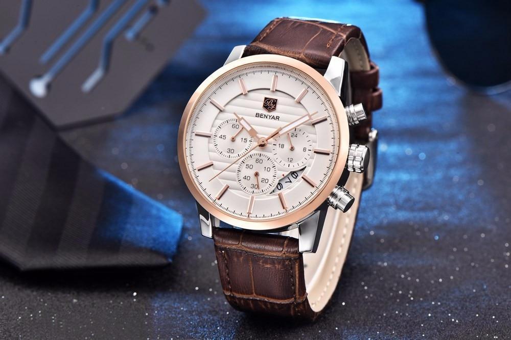 New Luxury Men Watches Chronograph Sports Watches Waterproof Casual Sport Leather Strap Quartz Men's Wrist Watch Stevvex