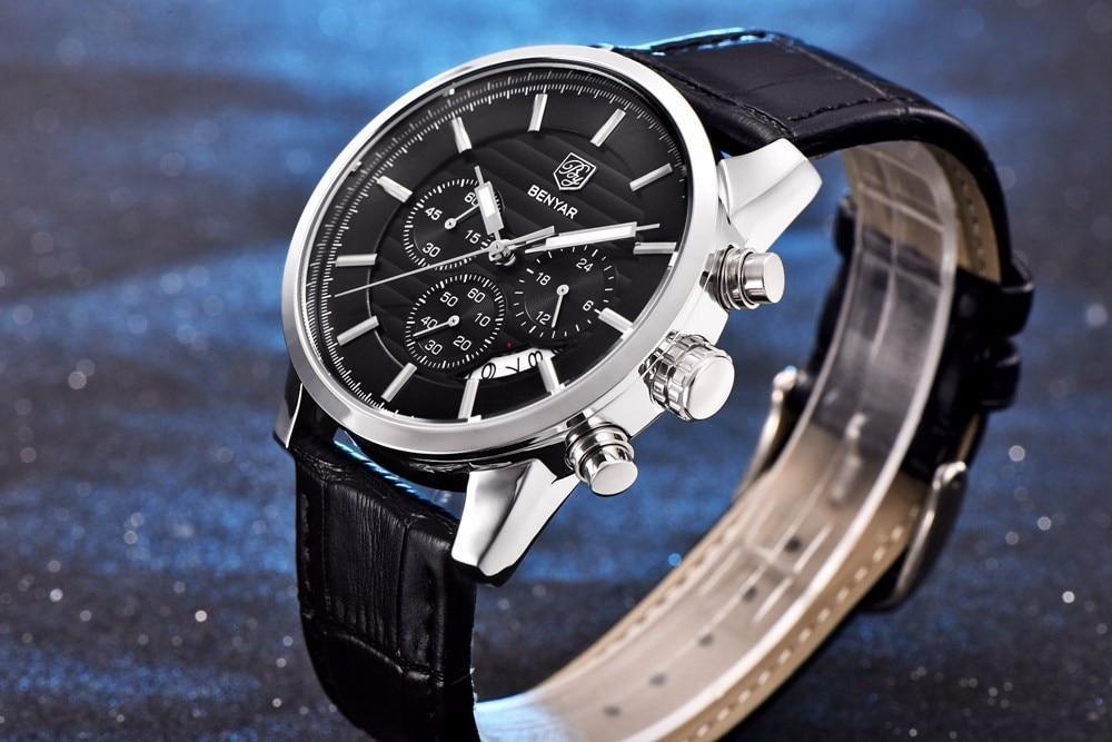 New Luxury Men Watches Chronograph Sports Watches Waterproof Casual Sport Leather Strap Quartz Men's Wrist Watch Stevvex