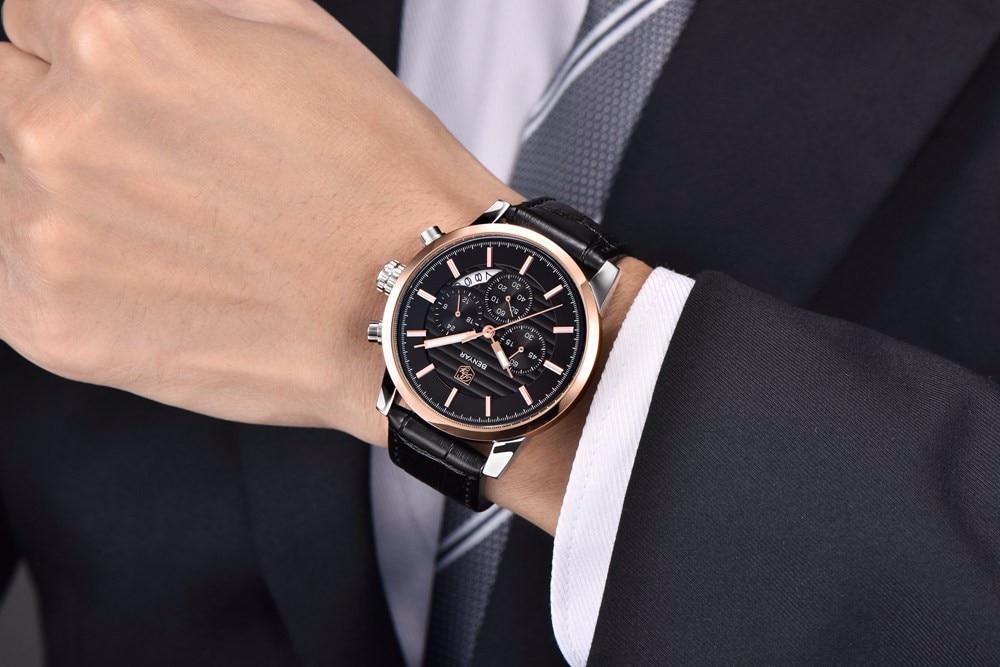 New Luxury Men Watches Chronograph Sports Watches Waterproof Casual Sport Leather Strap Quartz Men's Wrist Watch Stevvex