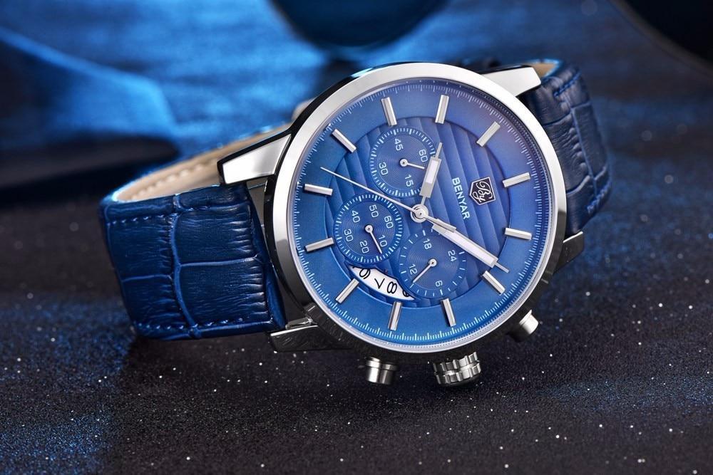 New Luxury Men Watches Chronograph Sports Watches Waterproof Casual Sport Leather Strap Quartz Men's Wrist Watch Stevvex