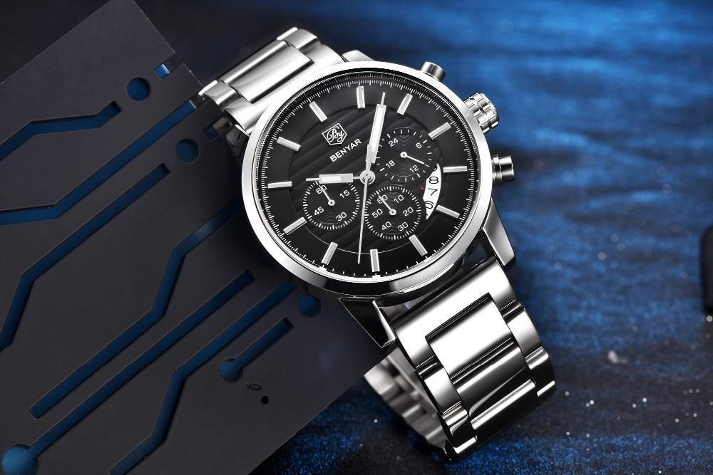 New Luxury Men Watches Chronograph Sports Watches Waterproof Casual Sport Leather Strap Quartz Men's Wrist Watch Stevvex