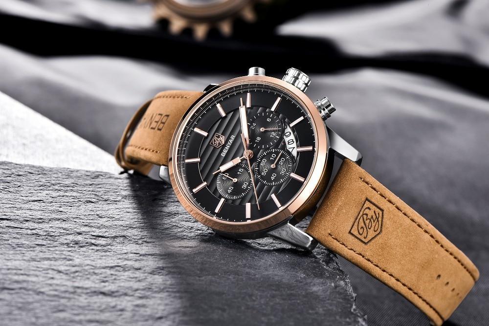 New Luxury Men Watches Chronograph Sports Watches Waterproof Casual Sport Leather Strap Quartz Men's Wrist Watch Stevvex