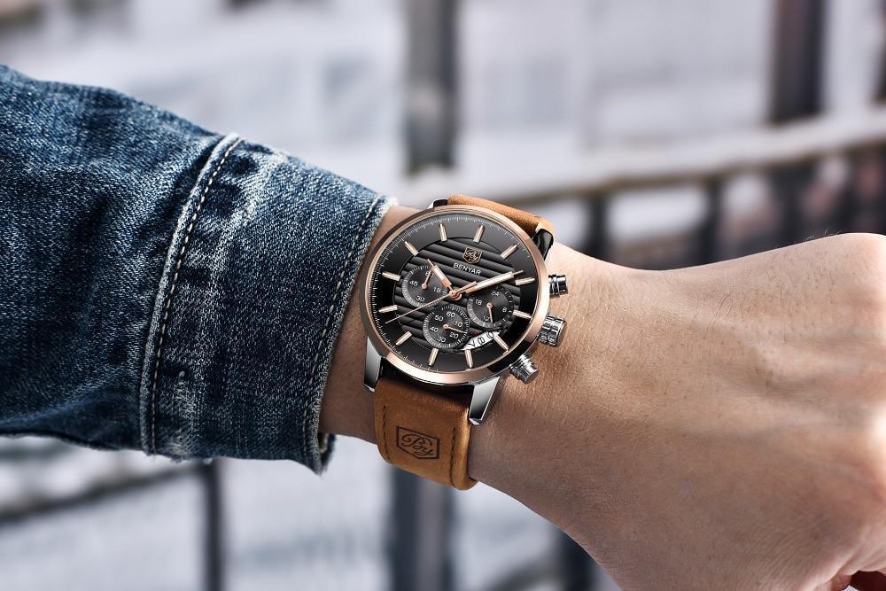 New Luxury Men Watches Chronograph Sports Watches Waterproof Casual Sport Leather Strap Quartz Men's Wrist Watch Stevvex