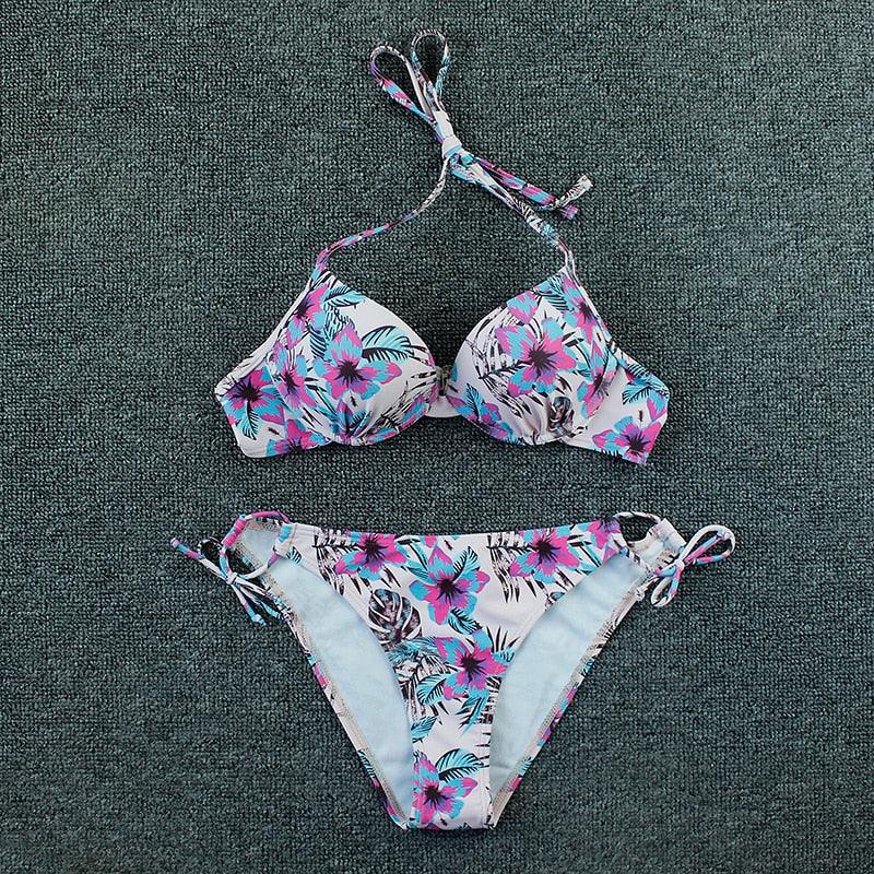Push Up Bikini Floral Print Swimsuit Swimwear Women Bathing Suit Bikinis Set Brazilian Beach Female Wear Women's Bikini Swimsuits Floral Printed Bathing Suits for Women 2 Piece Bikini Stevvex