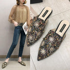 Luxury Women Mules Ladies Summer Slippers Women Shoes New Low Heels Flat Casual Shoes Woman Flip Flops Mules For Women Slip On Flats Loafers Pointed Toe Womens Mules Stevvex