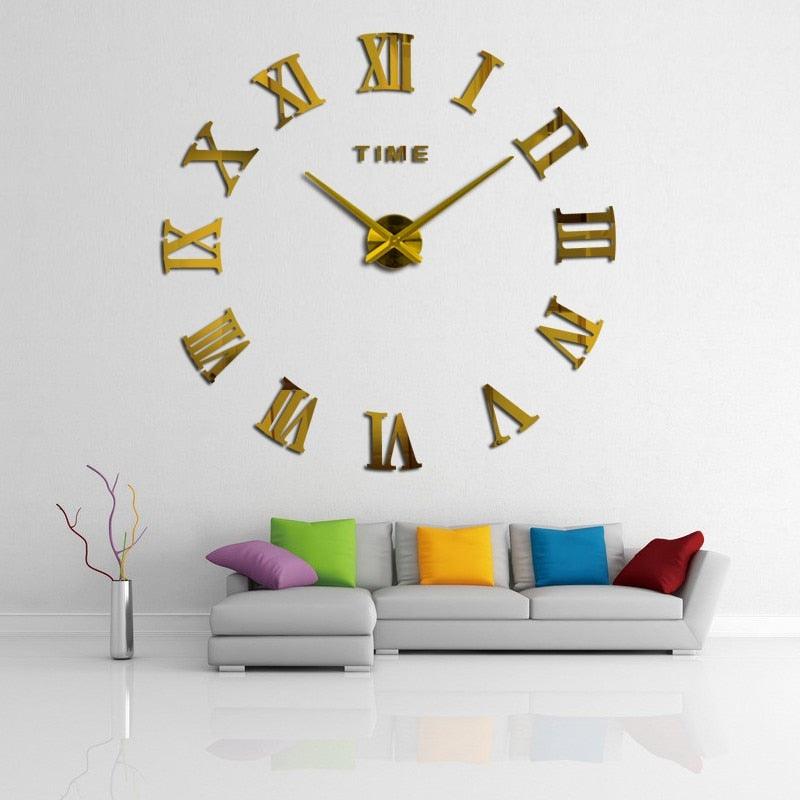 Wall Clock Promotion New Home Decor Large Roman Mirror 3D Wall Clock Mirror Surface Decorative Clock Large Wall Sticker Clock for Living Room Bedroom Office Home Decorations Fashion  Modern Quartz Clocks Living Room  Sticker Watch Stevvex