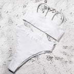 Bikinis Solid Push Up Bikini Padded Bra Straps High Waist Swimsuit Female Swimwear Women's Bathing Suit Lace up Bikini Ribbed Two Piece Swimsuit