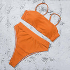 Bikinis Solid Push Up Bikini Padded Bra Straps High Waist Swimsuit Female Swimwear Women's Bathing Suit Lace up Bikini Ribbed Two Piece Swimsuit
