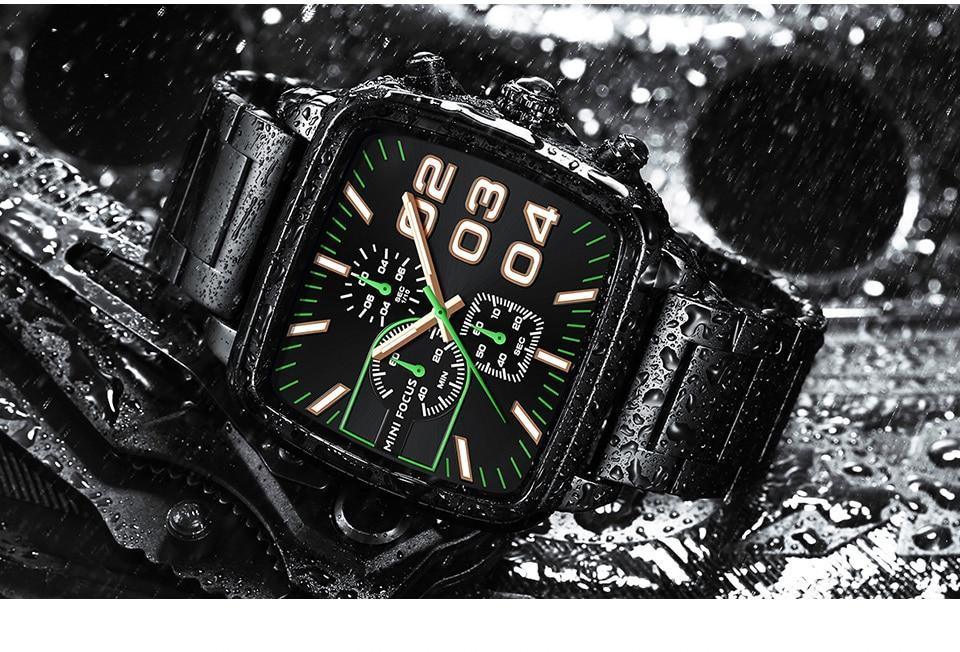 Elegant Business Square Mens Watch Multifunctional Waterproof Stainless Steel Design Big Wrist Watch Stevvex